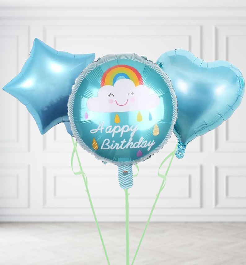 Blue Cloud Happy Birthday Balloons, Build a Helium Filled Bunch: Add 2 balloons, Supersize Bunch: No Extras, Colour Theme: Match with Centrepiece