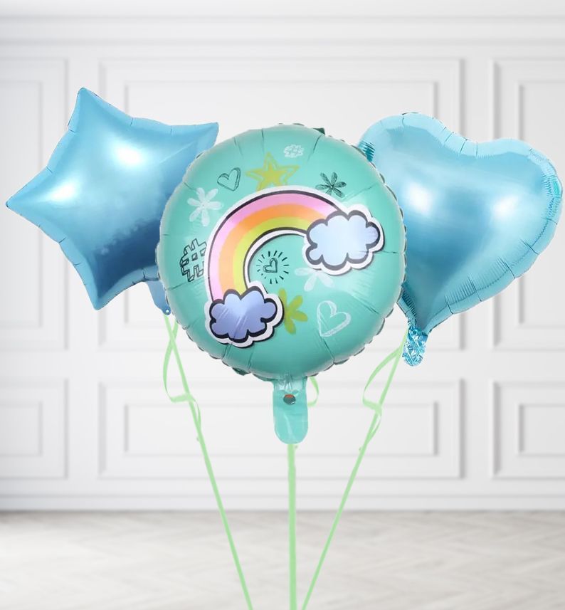 Blue Rainbow Happy Birthday Balloons, Build a Helium Filled Bunch: Add 2 balloons, Supersize Bunch: No Extras, Colour Theme: Match with Centrepiece