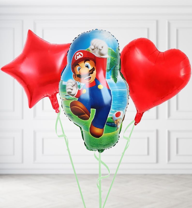 Jumping Mario Balloons, Build a Helium Filled Bunch: Add 2 balloons, Supersize Bunch: No Extras, Colour Theme: Match with Centrepiece