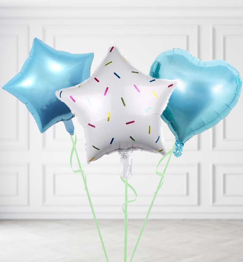 Sprinkled Star Balloons, Build a Helium Filled Bunch: Add 2 balloons, Supersize Bunch: No Extras, Colour Theme: Match with Centrepiece