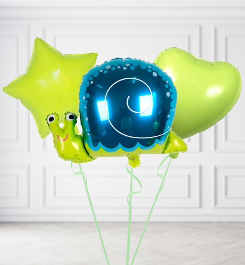 Happy Snail Balloons, Build a Helium Filled Bunch: Add 2 balloons, Supersize Bunch: No Extras, Colour Theme: Match with Centrepiece