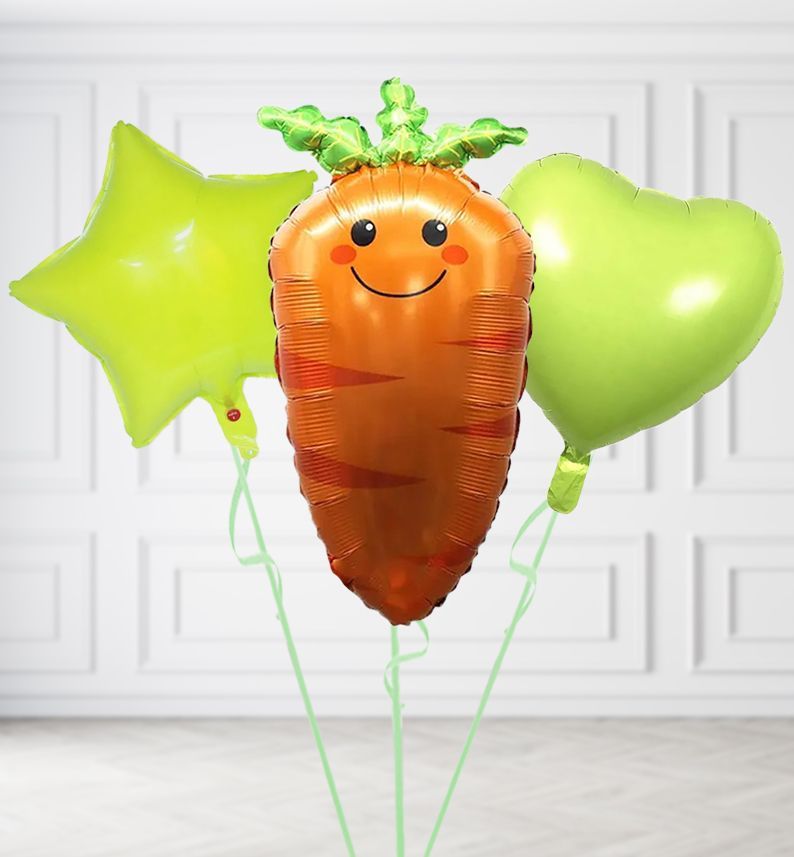 Cheeky Carrot Balloons, Build a Helium Filled Bunch: Add 2 balloons, Supersize Bunch: No extras, Colour Theme: Match with Centrepiece