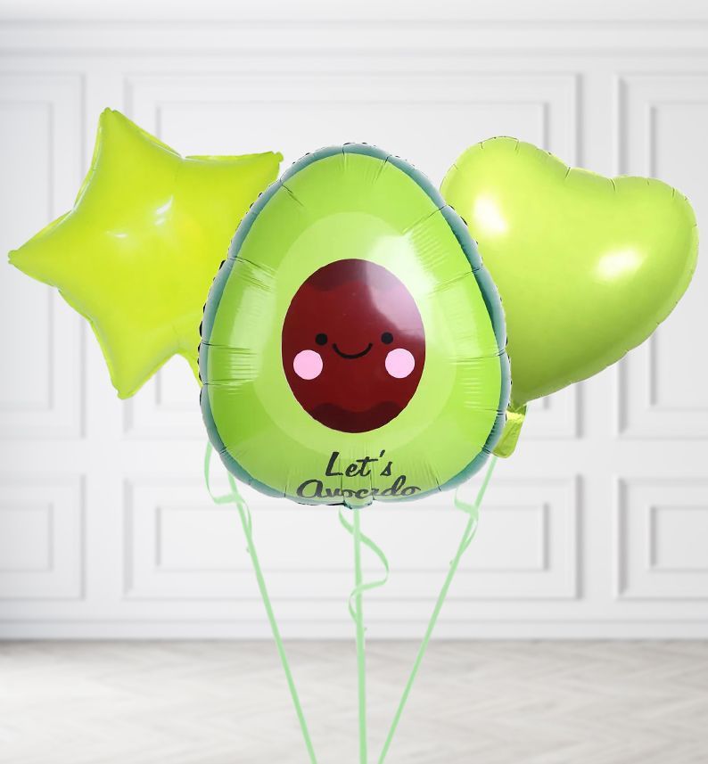 Avocado Balloons, Build a Helium Filled Bunch: Add 2 balloons, Supersize Bunch: No Extras, Colour Theme: Match with Centrepiece