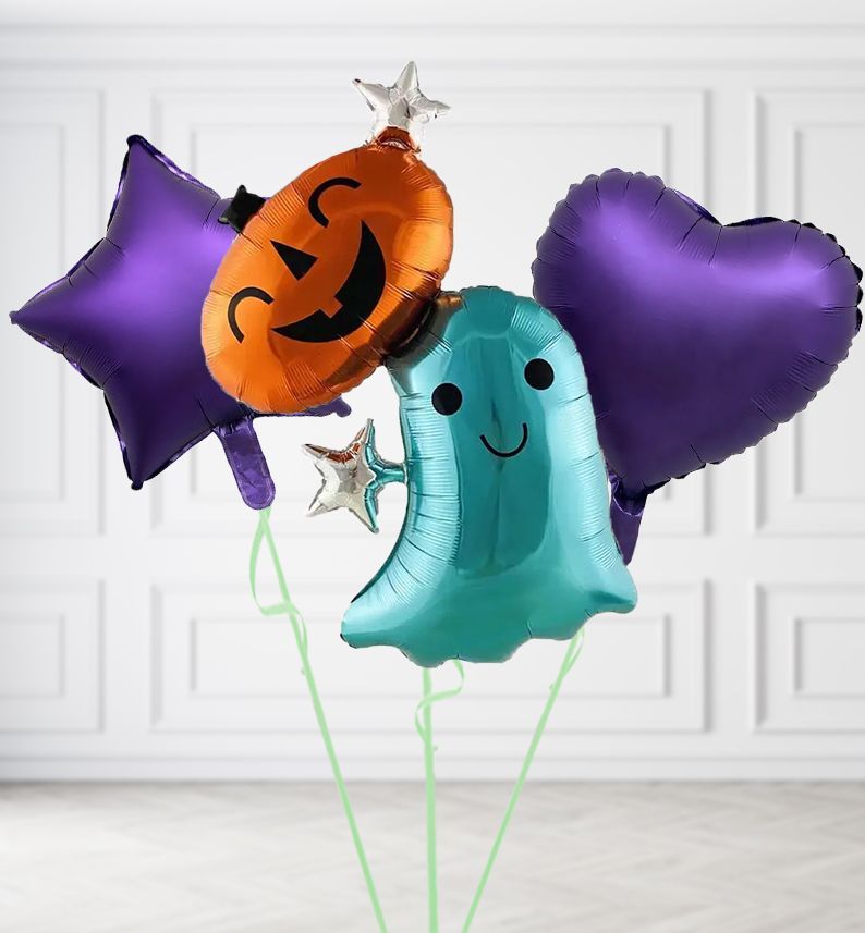 Teal Ghost Halloween Balloon, Build a Helium Filled Bunch: Add 2 balloons, Supersize Bunch: No Extras, Colour Theme: Match with Centrepiece