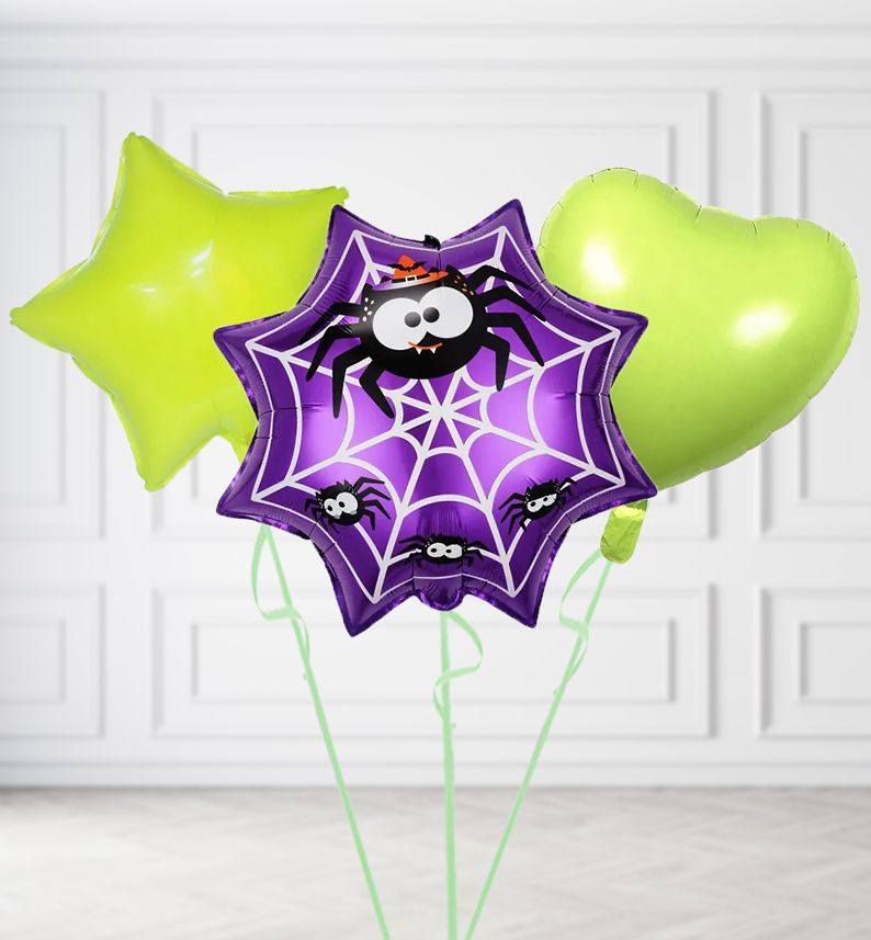 Spider Web Balloons, Build a Helium Filled Bunch: Add 2 balloons, Supersize Bunch: No Extras, Colour Theme: Match with Centrepiece
