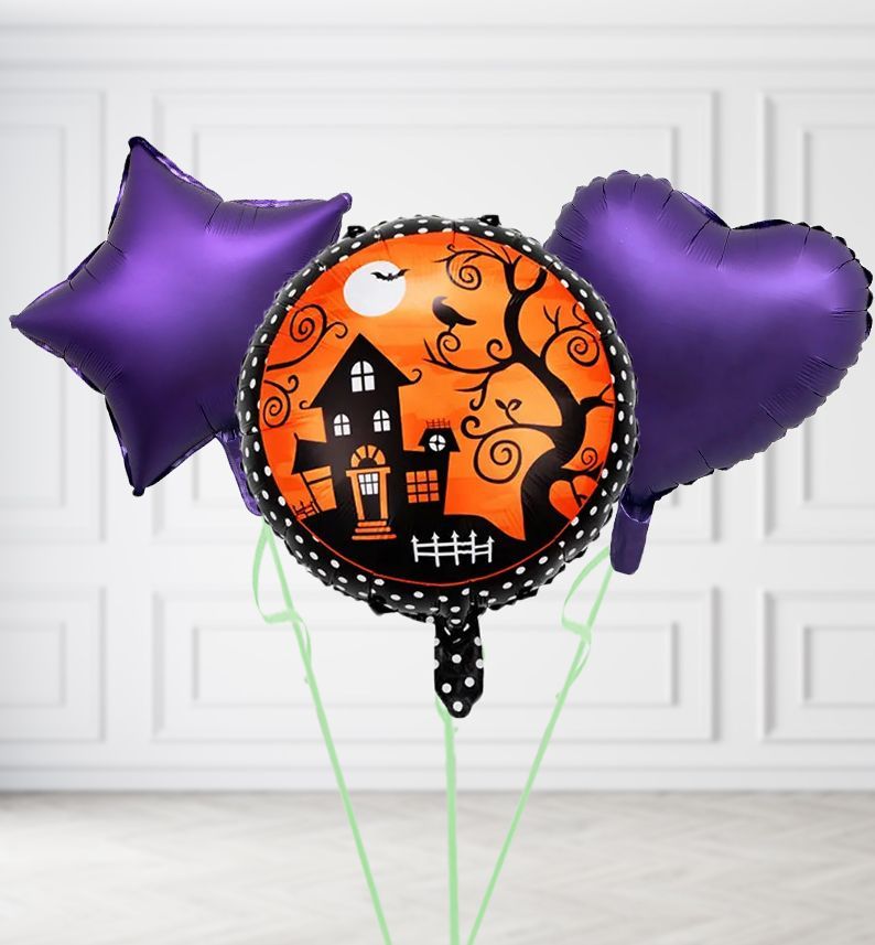 Happy Halloween Round Balloons, Build a Helium Filled Bunch: Add 2 balloons, Supersize Bunch: No Extras, Colour Theme: Match with Centrepiece