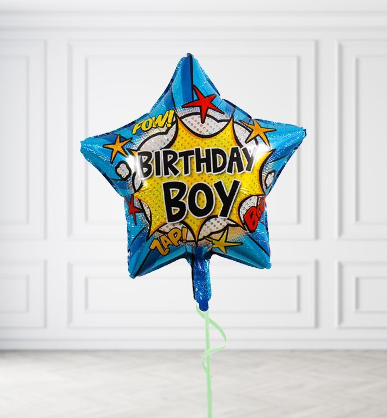 Birthday Boy Superhero Star Balloons, Build a Helium Filled Bunch: No Extras, Supersize Bunch: No Extras