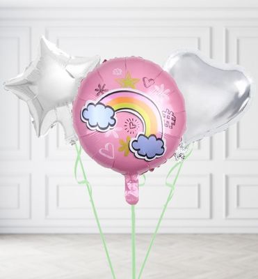 Pink Rainbow Happy Birthday Balloons
