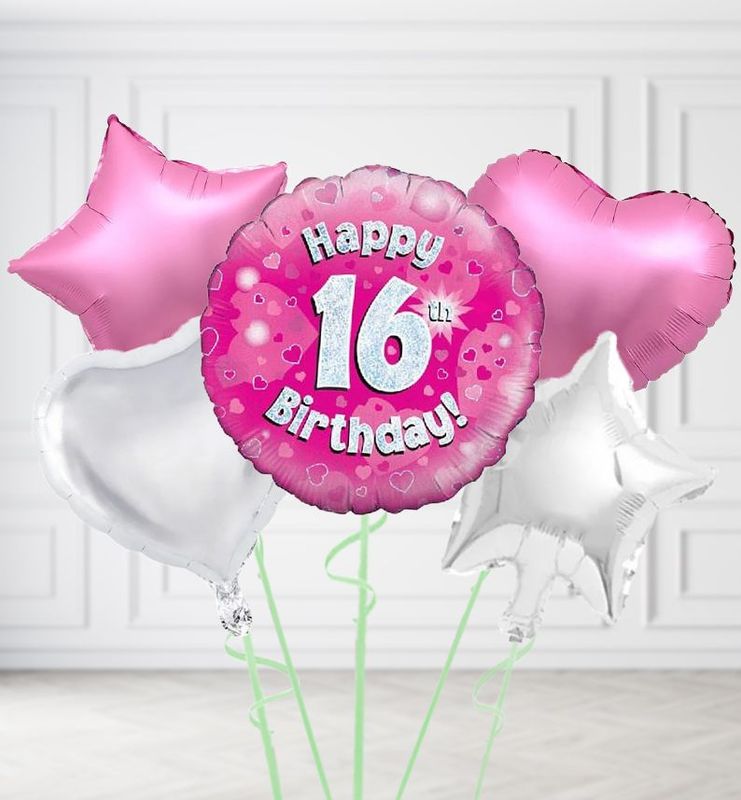 Happy 16th Birthday Pink Holographic Balloons