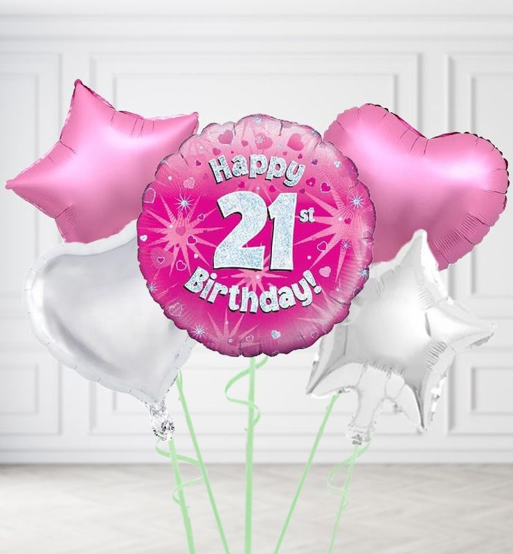 Happy 21st Birthday Pink Holographic Balloons
