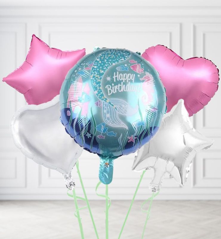 Teal Mermaid Happy Birthday Balloons