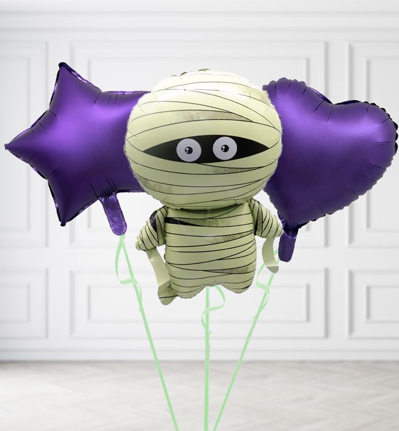 Mummy Balloons, Build a Helium Filled Bunch: Add 2 balloons, Supersize Bunch: No Extras, Colour Theme: Match with Centrepiece