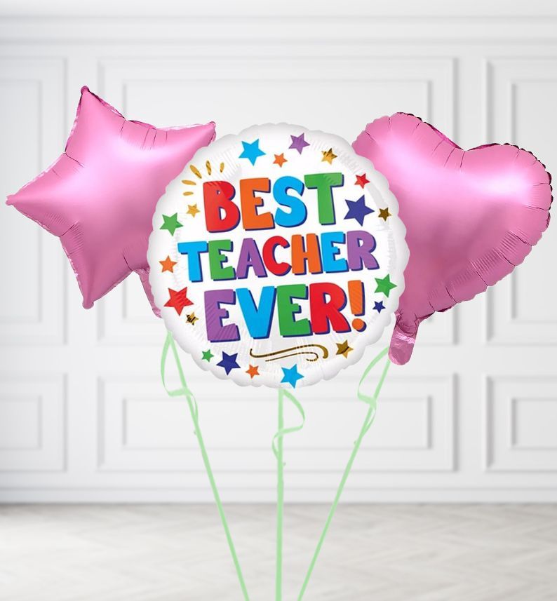 Best Teacher Ever Balloons, Build a Helium Filled Bunch: Add 2 balloons, Supersize Bunch: No Extras, Colour Theme: Match with Centrepiece