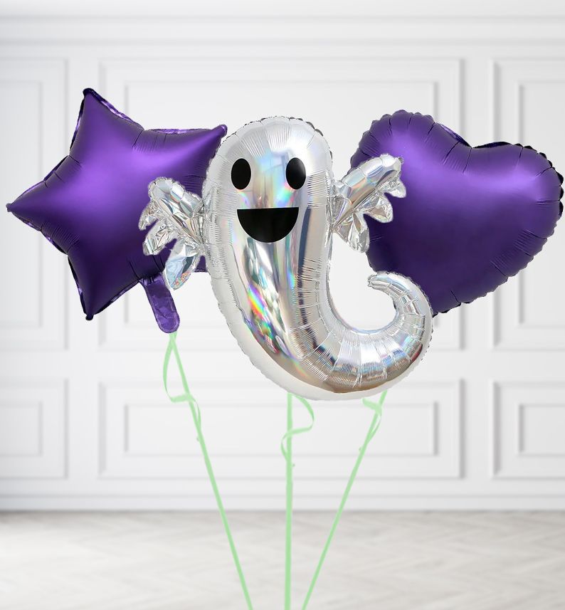 Silver Ghost Balloons, Build a Helium Filled Bunch: Add 2 balloons, Supersize Bunch: No Extras, Colour Theme: Match with Centrepiece