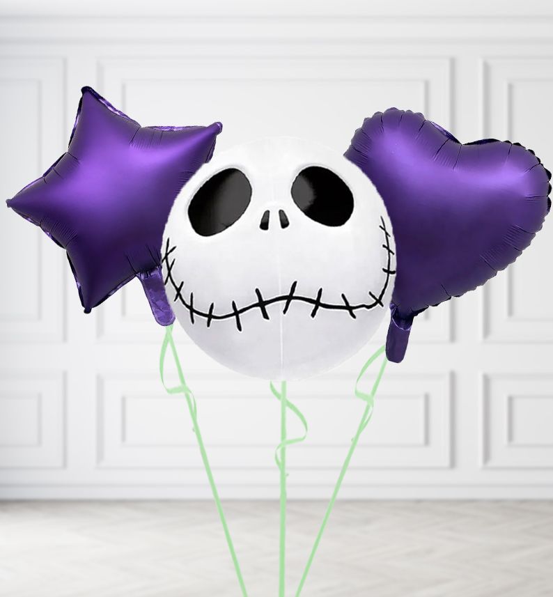 Jack Skeleton Balloons, Build a Helium Filled Bunch: Add 2 balloons, Supersize Bunch: No Extras, Colour Theme: Match with Centrepiece