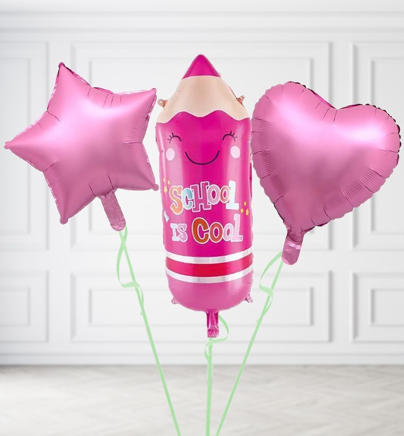 Pink Pencil Balloons, Build a Helium Filled Bunch: Add 2 balloons, Supersize Bunch: No Extras, Colour Theme: Match with Centrepiece