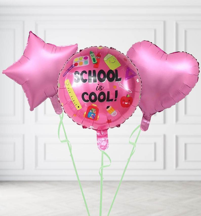 Pink Cool School Balloons, Build a Helium Filled Bunch: Add 2 balloons, Supersize Bunch: No Extras, Colour Theme: Match with Centrepiece