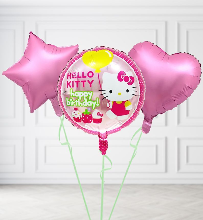 Happy Birthday Hello Kitty Balloons, Build a Helium Filled Bunch: Add 2 balloons, Supersize Bunch: No Extras, Colour Theme: Match with Centrepiece