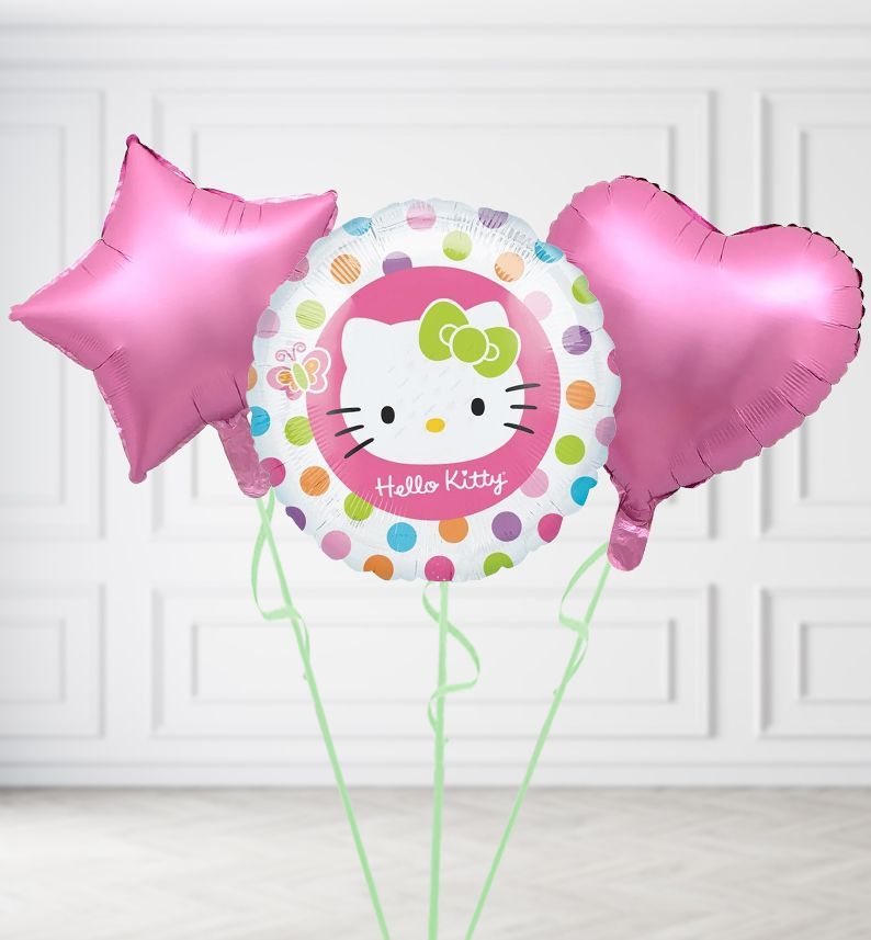 Dotty Hello Kitty Balloons, Build a Helium Filled Bunch: Add 2 balloons, Supersize Bunch: No Extras, Colour Theme: Match with Centrepiece