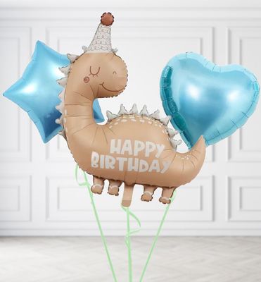 XL Beige Happy Birthday Dinosaur Balloons