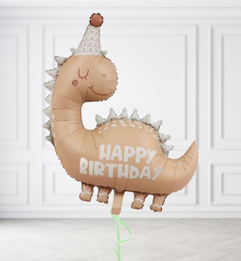 XL Beige Happy Birthday Dinosaur Balloons, Build a Helium Filled Bunch: No Extras, Supersize Bunch: No Extras