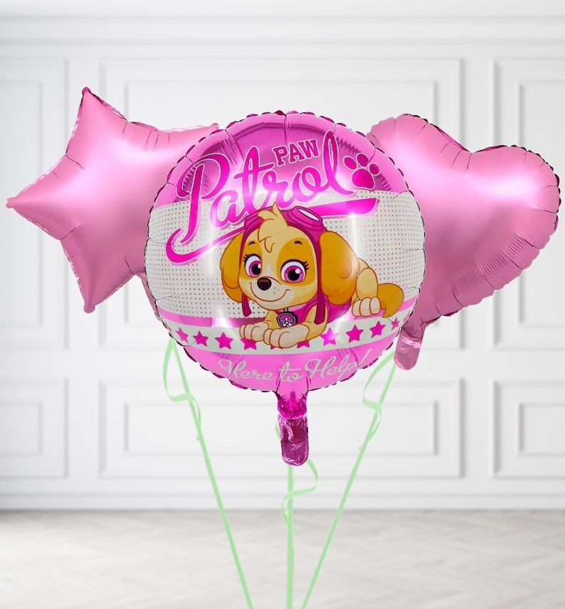 Pink Paw Patrol Balloons, Build a Helium Filled Bunch: Add 2 balloons, Supersize Bunch: No Extras, Colour Theme: Match with Centrepiece