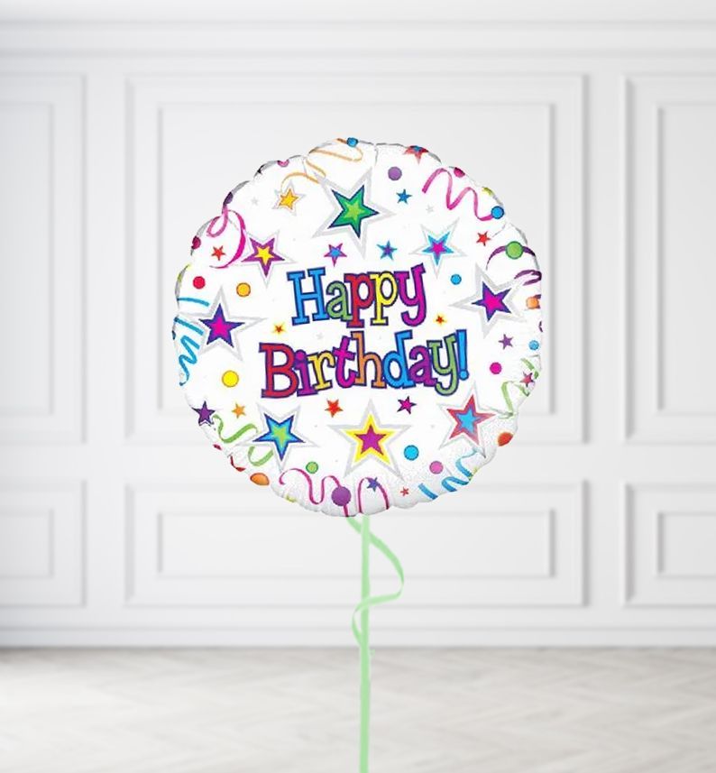 Happy Birthday Ribbon and Stars Balloons, Build a Helium Filled Bunch: No Extras, Supersize Bunch: No Extras