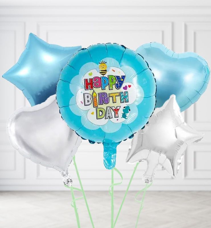 Blue Happy Birthday Bee Balloons