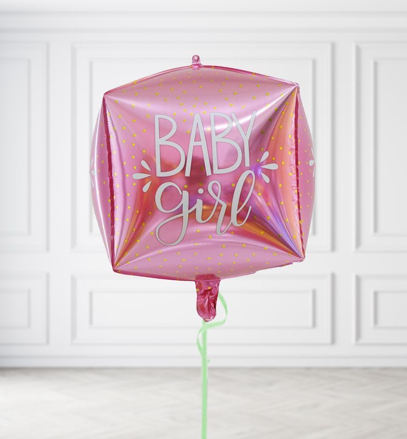 Baby Girl Cube Balloons, Build a Helium Filled Bunch: No Extras, Supersize Bunch: No Extras