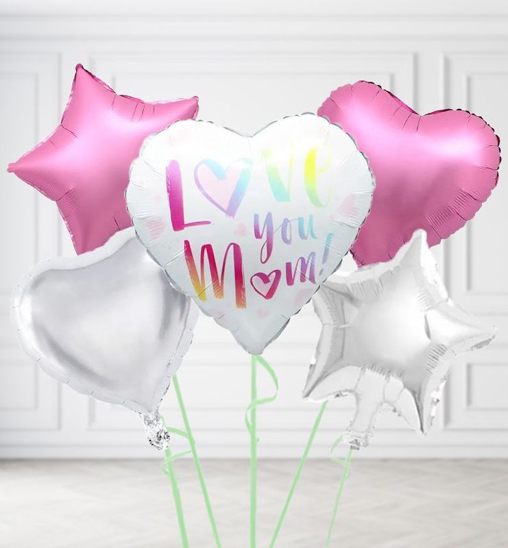 White Love You Mum Heart Balloons