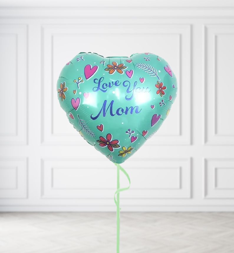 Love You Mom Teal Heart Balloons, Build a Helium Filled Bunch: No Extras, Build a Bouquet: No Extras