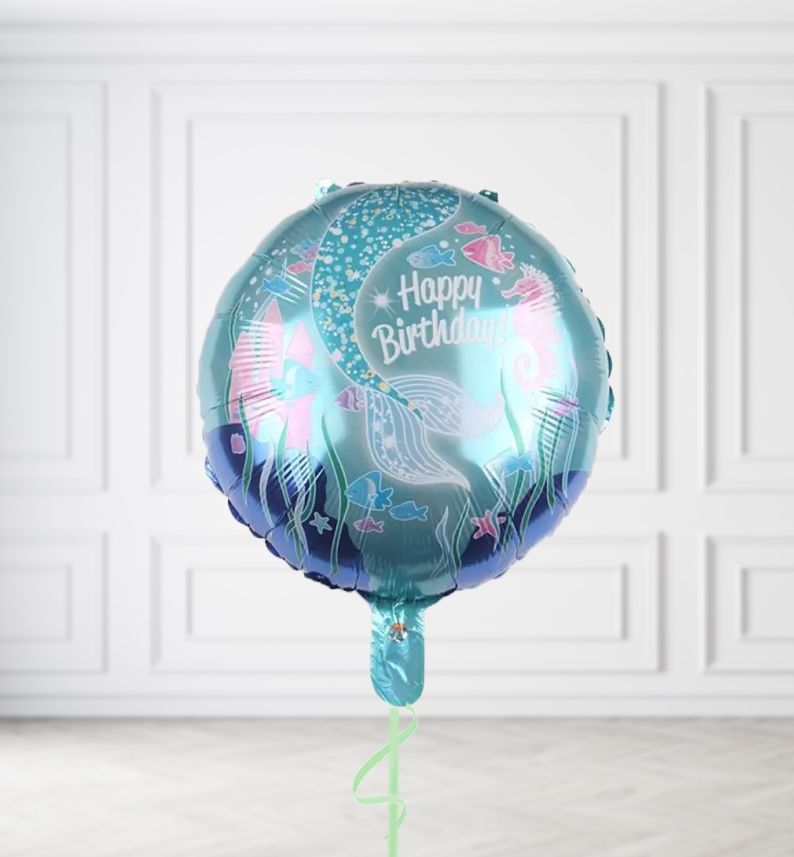 Teal Mermaid Happy Birthday Balloons, Build a Helium Filled Bunch: No Extras, Build a Bouquet: No Extras