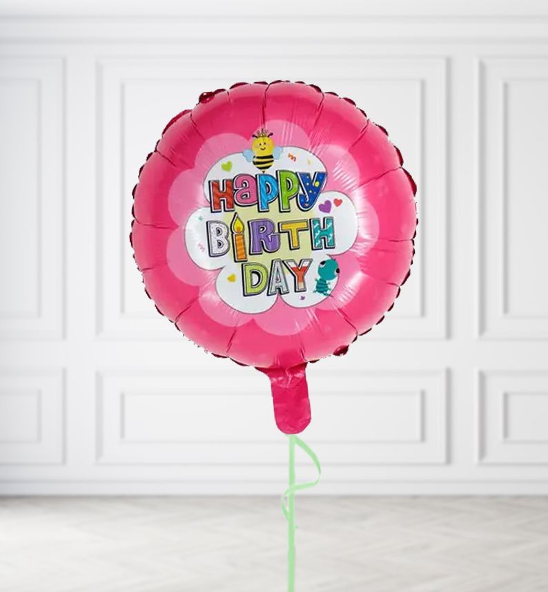 Pink Happy Birthday Bee Balloons, Build a Helium Filled Bunch: No Extras, Build a Bouquet: No Extras