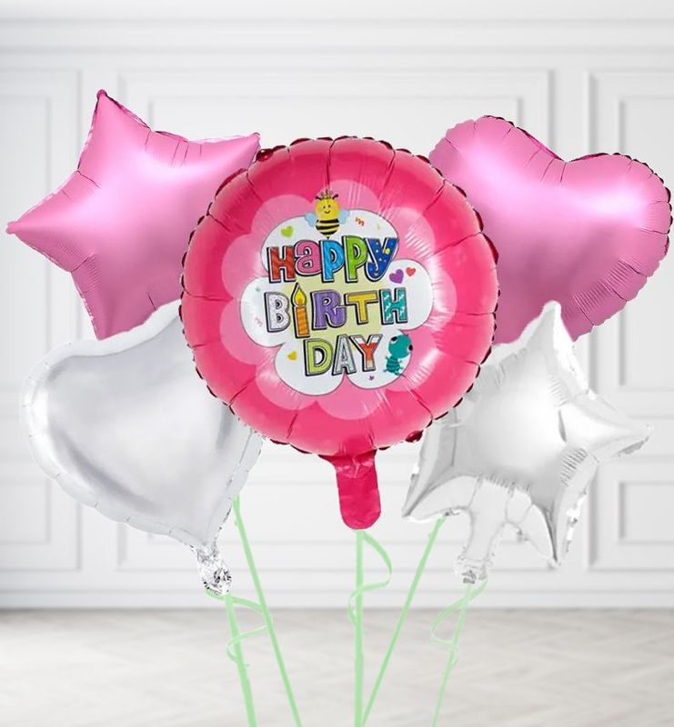 Pink Happy Birthday Bee Balloons