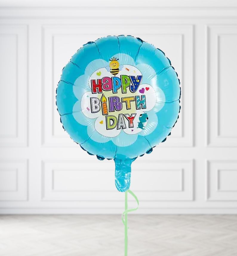 Blue Happy Birthday Bee Balloons, Build a Helium Filled Bunch: No Extras, Build a Bouquet: No Extras