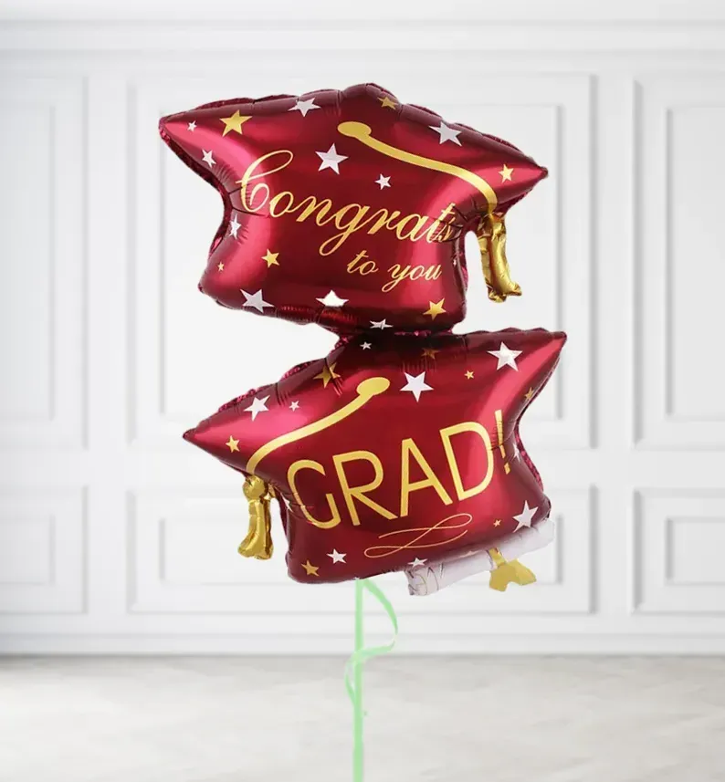 Red Graduation Hats Balloons, Build a Helium Filled Bunch: No Extras, Build a Bouquet: No Extras