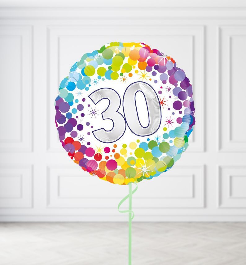 Happy 30th Birthday Confetti Balloons, Build a Helium Filled Bunch: No Extras, Build a Bouquet: No Extras