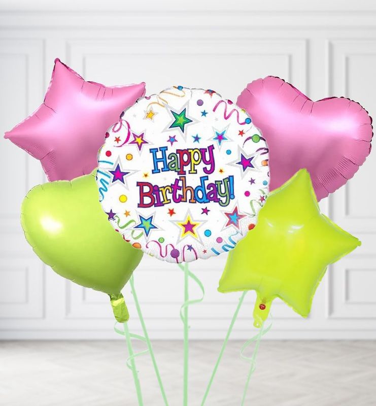 Happy Birthday Ribbon and Stars Balloons Happy Birthday Ribbon and Stars Balloons