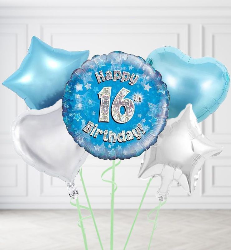 Happy 16th Birthday Blue Holographic Balloons Happy 16th Birthday Blue Holographic Balloons