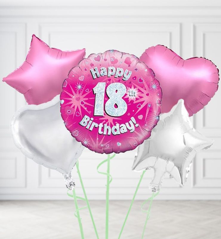 Happy 18th Birthday Pink Holographic Balloons Happy 18th Birthday Pink Holographic Balloons