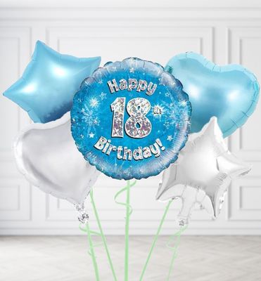 Happy 18th Birthday Blue Holographic Balloons