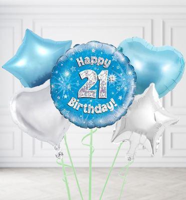 Happy 21st Birthday Blue Holographic Balloons