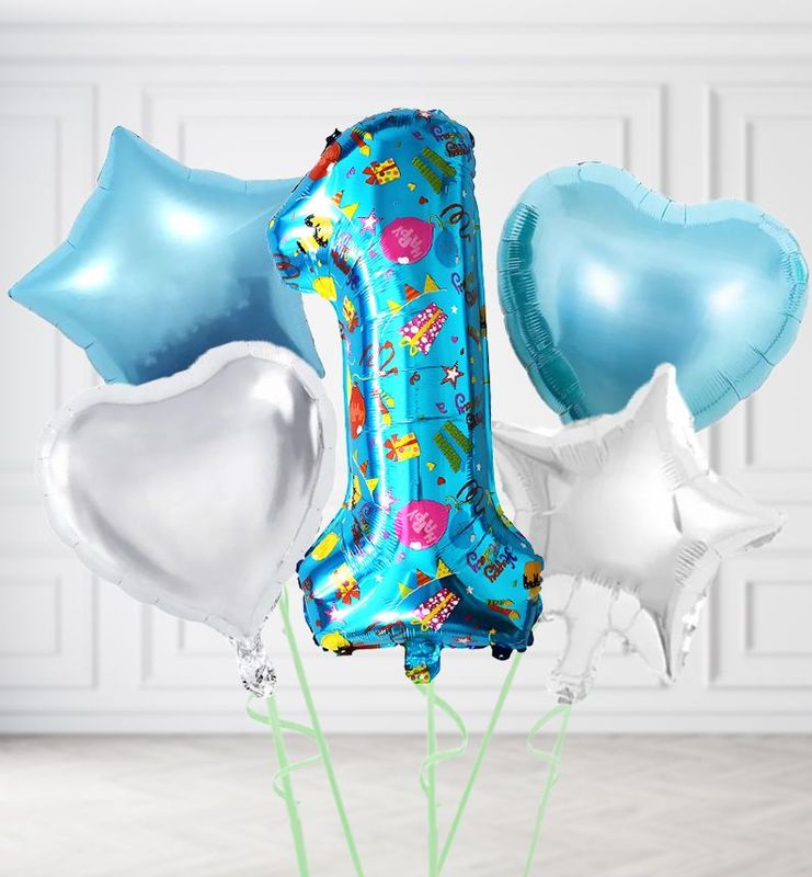 Blue Happy Birthday Number Balloons