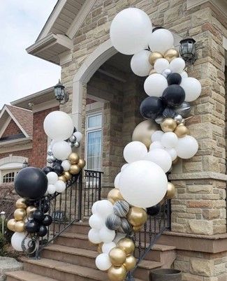 Gold, Black and Silver Balloon Arches