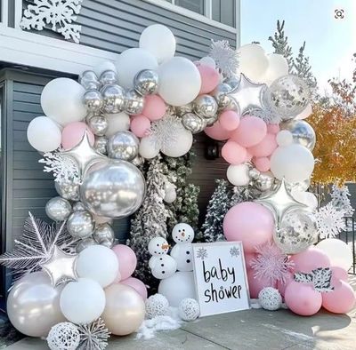 Baby Pink, Silver, White and Grey Balloon Arches