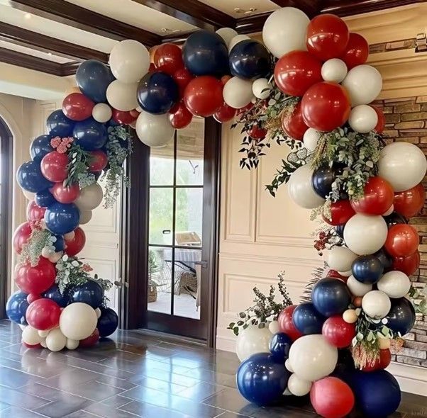 Red, White, Blue and Silver Balloon Arches