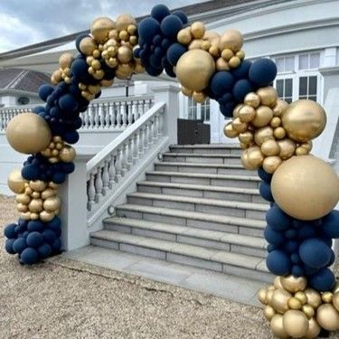 Navy Blue, White, Silver and Gold Balloon Arches