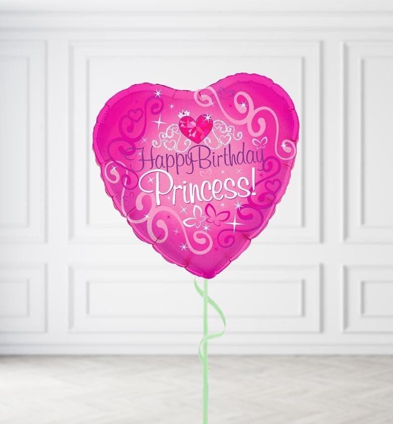 Happy Birthday Princess Heart Balloons, Build a Helium Filled Bunch: No Extras, Build a Bouquet: No Extras