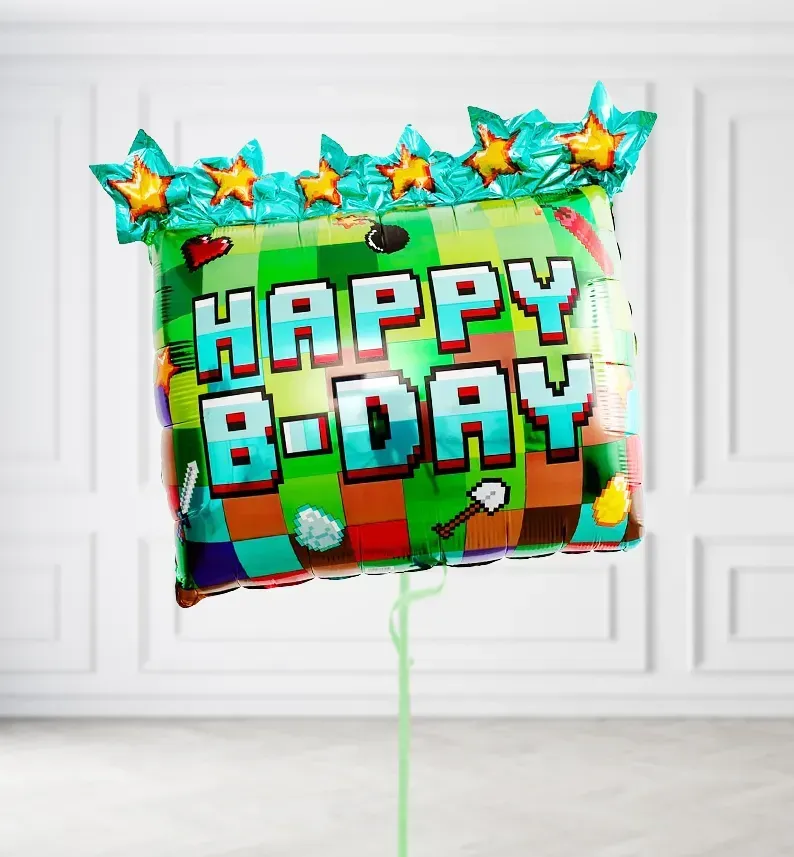 Jumbo Happy B'day Pixel Gamer Balloons Jumbo Happy B'day Pixel Gamer Balloons, Build a Helium Filled Bunch: No Extras