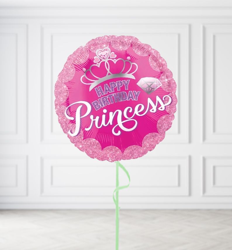 Happy Birthday Princess Round Balloons, Build a Helium Filled Bunch: No Extras, Build a Bouquet: No Extras